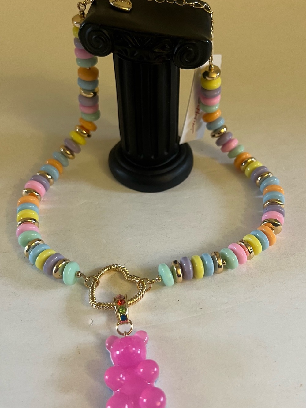 Betsey Johnson Pink Gummy Bear Charm Pastel Beaded Necklace - Picture 5 of 16